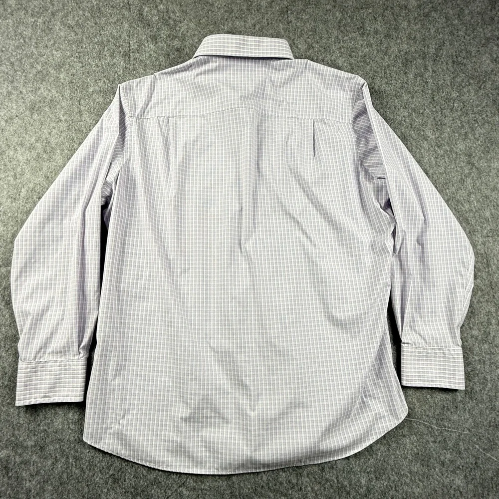 David Donahue Mens 18 34/35 Blue‎ Gold Plaid Performance Trim Fit Dress Shirt